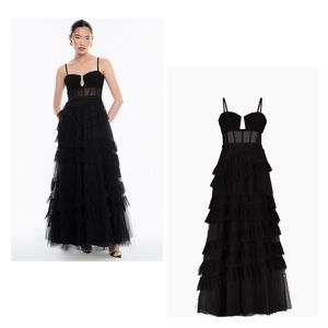 BCBGMAXAZRIA Ellis Tulle Ruffle Black Gown size 6 NWOT